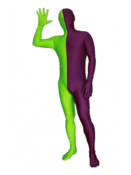 Purple and Lime Green Tight Lycra Spandex Zentai Suits - Click Image to Close