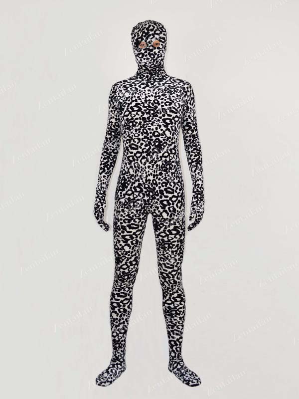 Black & White Leopard Velour / Pleuche Zentai Suit