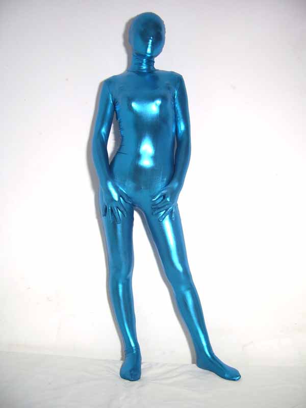 Blue Shiny Metallic Unisex Zentai Suit - Click Image to Close