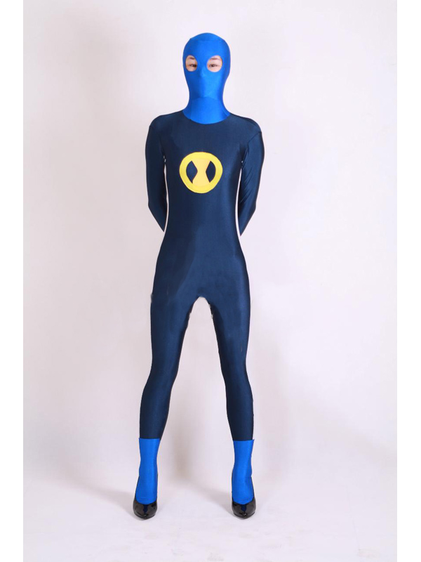 Blue and Yellow Spandex Lycra Superhero Costume - Click Image to Close