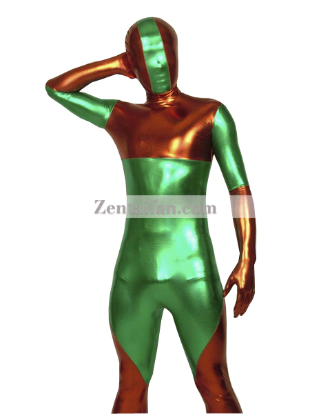 Brown and Green Shiny Metallic Zentai Suit
