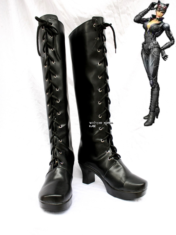 Catwoman Shoelace High Heel Black Superhero Cosplay Boots