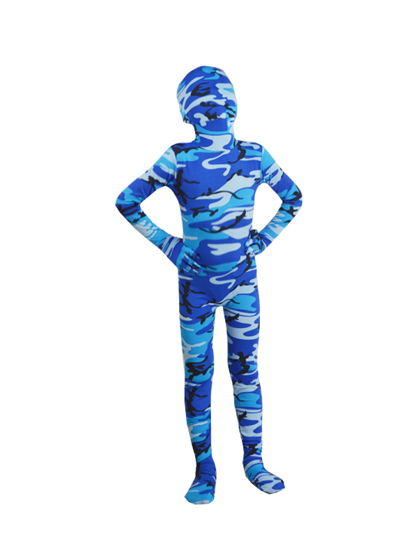 Children Blue Camouflage Zentai Fullbody Suit
