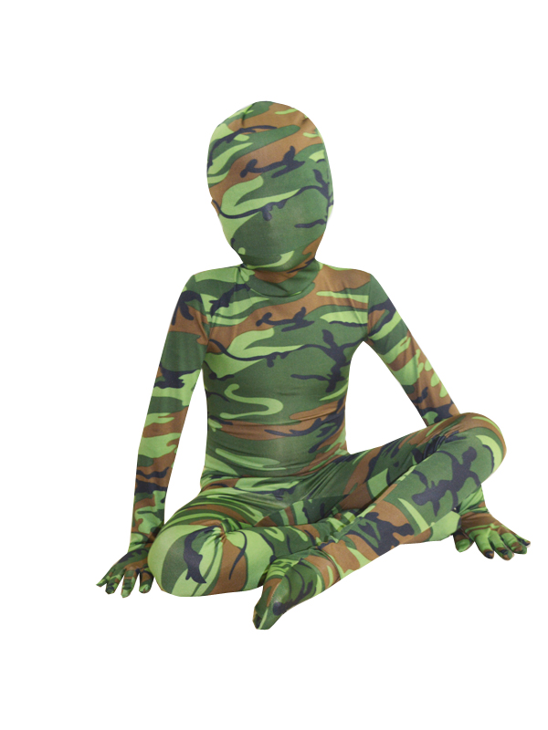 Children Green Camouflage Lycra Zentai Suit