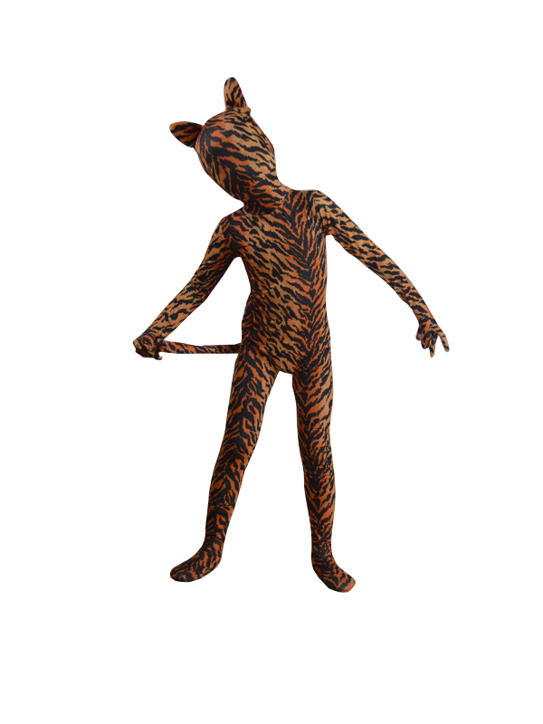Children Tiger Stripes Spandex Zentai Fullbody Suit - Click Image to Close