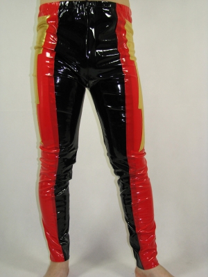 Red And Black Multicolor PVC Zentai Suit Pants