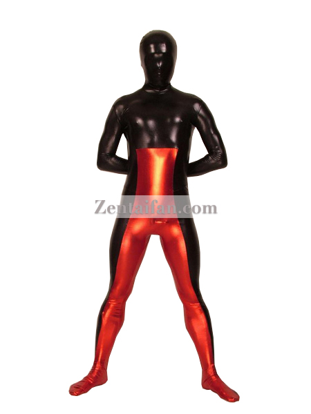 Red And Black Shiny Metallic Zentai Suit - Click Image to Close