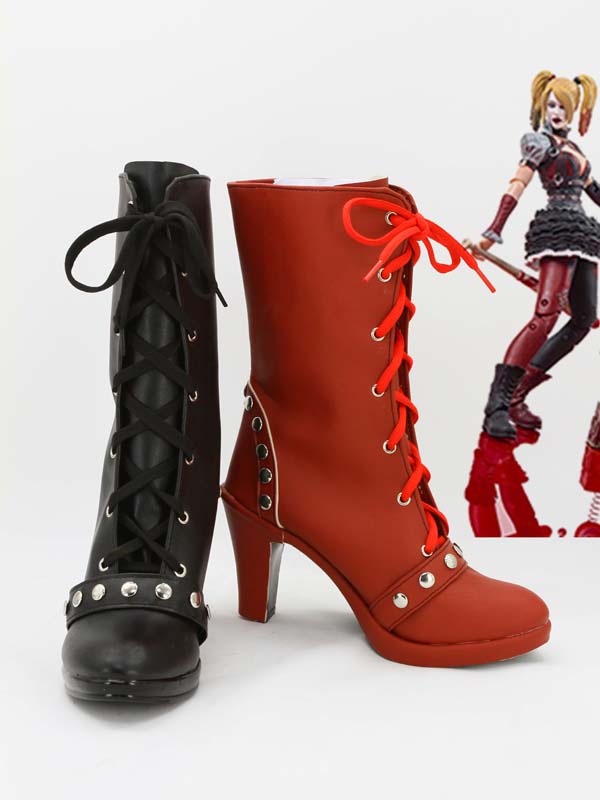 Red-Black Batman Arkham Knight Harley Quinn Cosplay Boots - Click Image to Close
