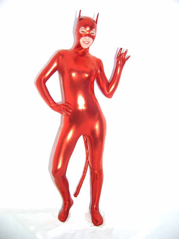 Red Shiny Metallic Catwomen Superhero Costume