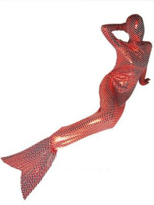 Red Shiny Metallic Lattice Mermaid Zentai Catsuit