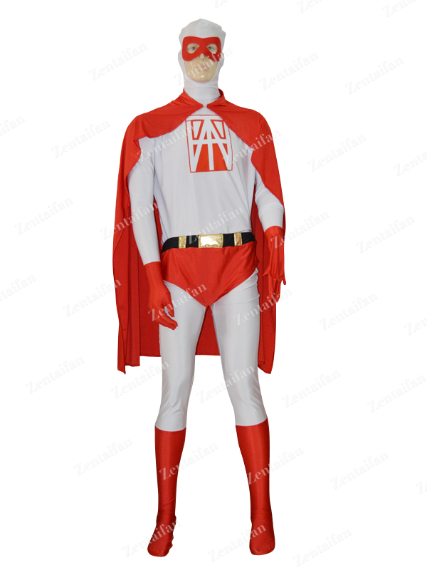 Red & White Custom Printing Logo Strong Zentai Suit - Click Image to Close