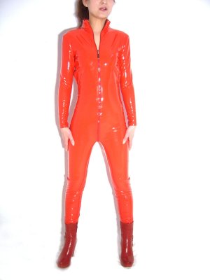 Sexy Fitted Red Front Open PVC Zentai Catsuit