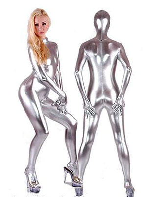 Silver Shiny Metallic Zentai Full body Zentai Suit - Click Image to Close