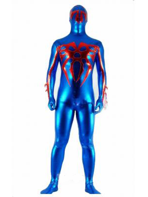 Spider Logo Blue Metallic Spandex Zentai Suit