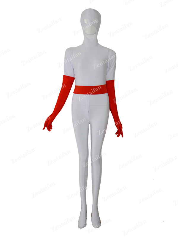 White & Red Female Custom Spandex Suit - Click Image to Close