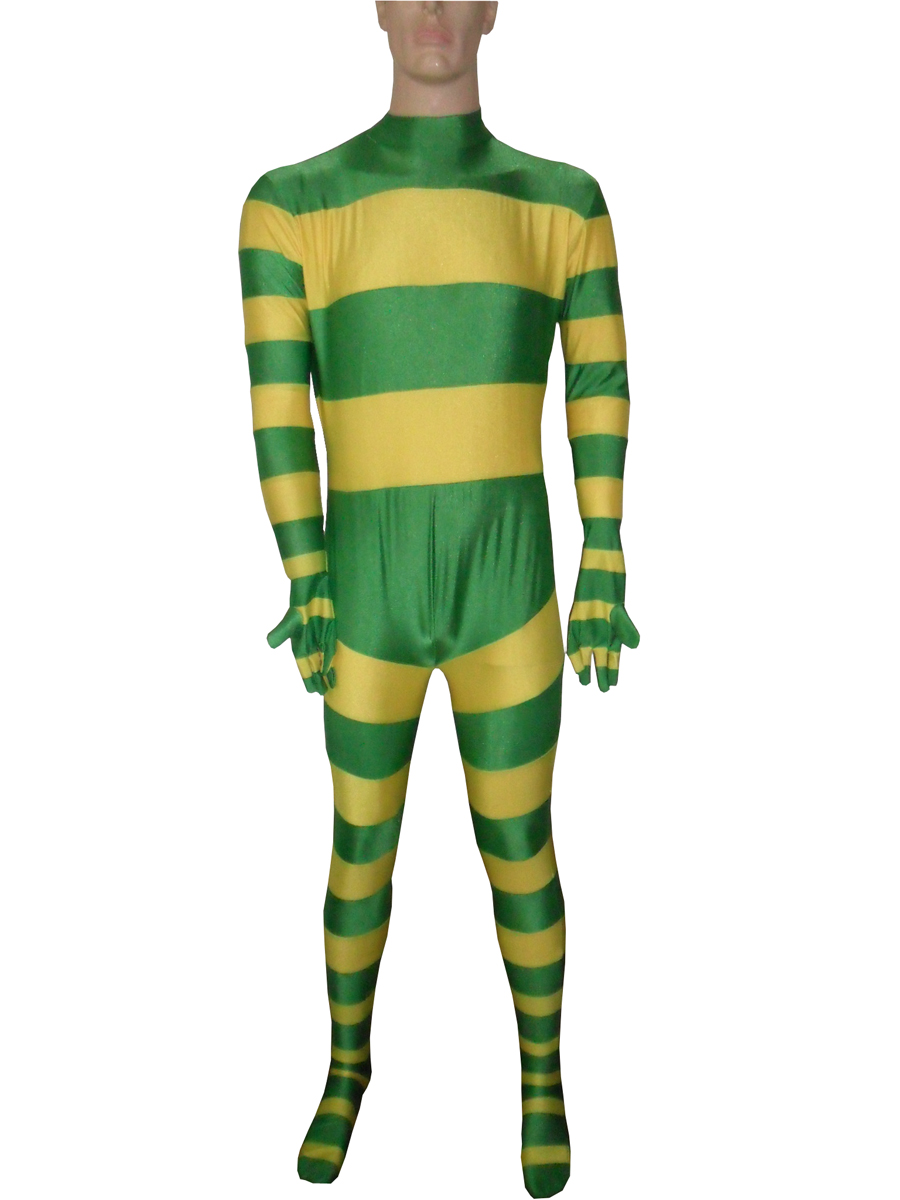 Yellow & Green Stripes Lycra Zentai Suit