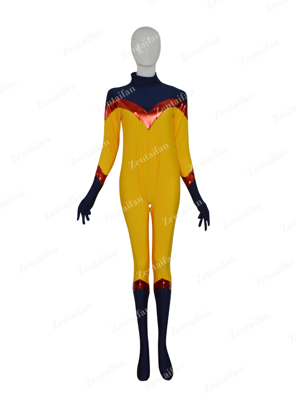 Yellow & Navy Blue Custom Female Superhero Costume - Click Image to Close