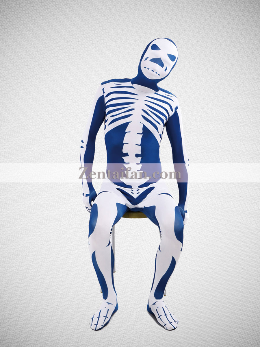 2021 Scary Navy Blue Skeleton Fullbody Halloween Zentai Suit