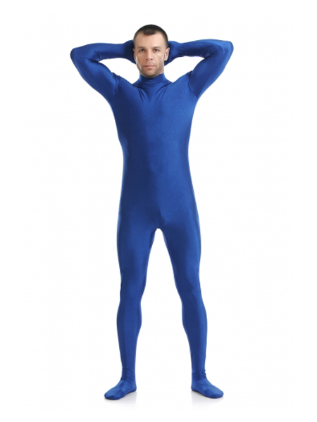 Dark Blue Male Spandex Catsuit Back Zipper Zentai Suit - Click Image to Close