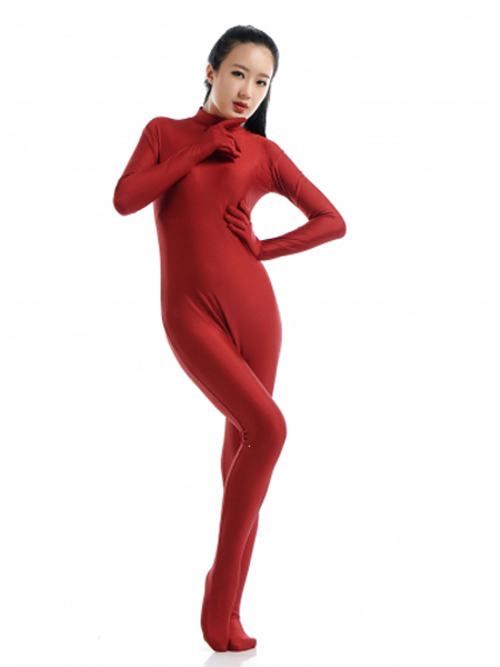 Dark Red Female Spandex Catsuit Back Zipper Zentai Suit - Click Image to Close