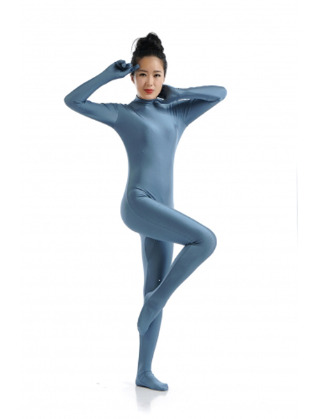 Gray Back Zipper No Hood Spandex Zentai Suits