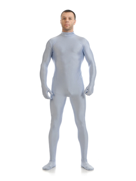 Gray Male Lycra Spandex Catsuit Back Zipper