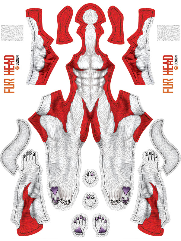 Toon Red Wolf Printing Spandex Fursuit No Mask