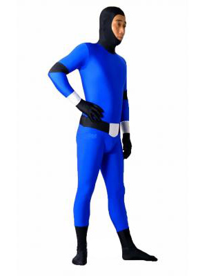 Open Face Black And Blue Spandex Zentai Suit