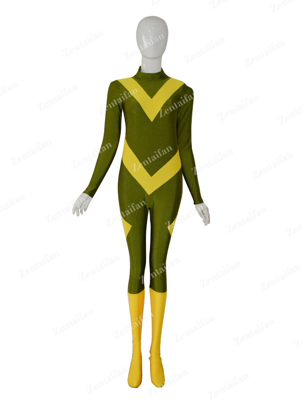 Army Green & Yellow Female Custom Spandex Superhero Suit - Click Image to Close