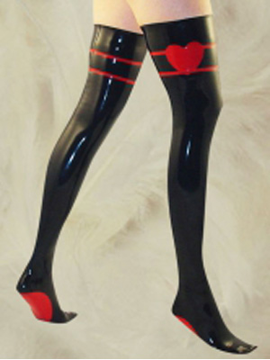 Black Latex Stockings With Red Heart Pattern
