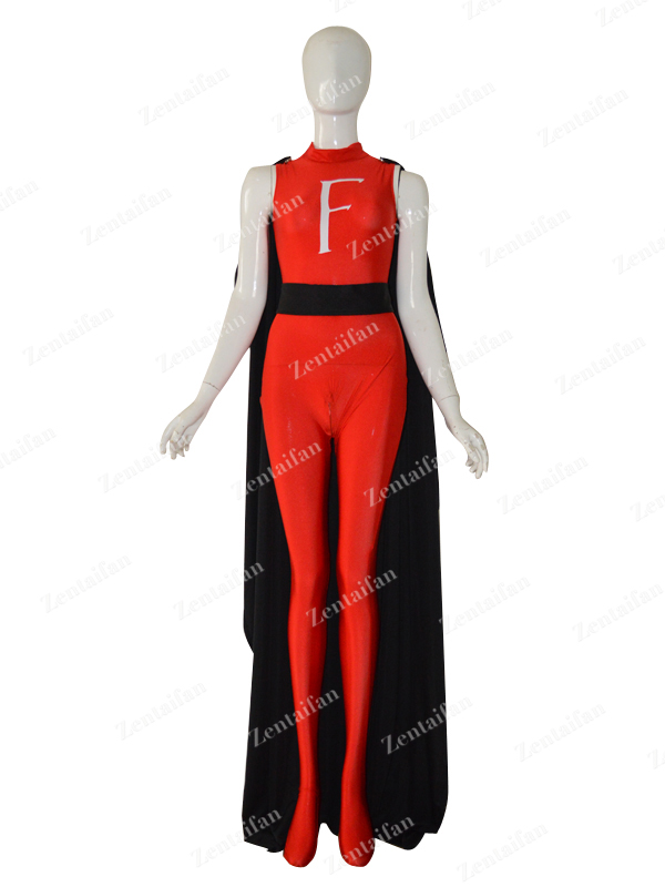 Black & Red Female Custom Red F Spandex Superhero Costume