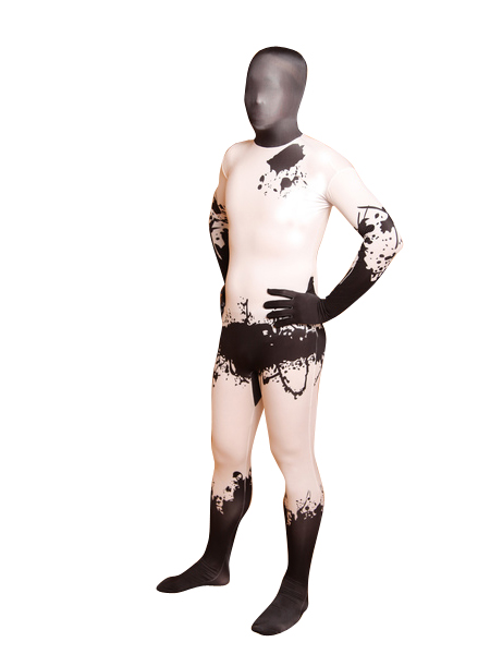 Black & White Splash-ink Abstract Painting Fullbody Zentai