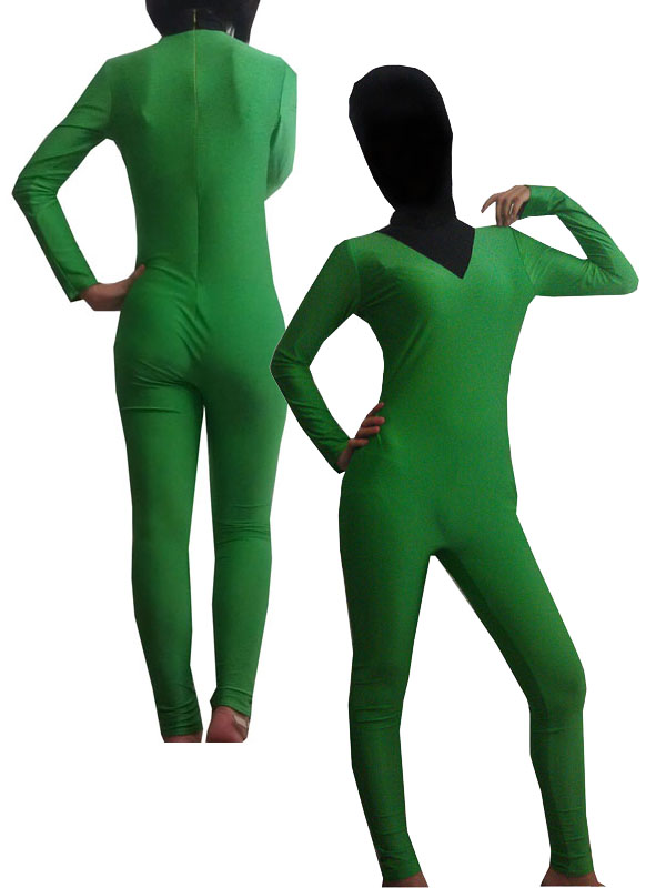 Black and Green Lycra Spandex Zentai Suit