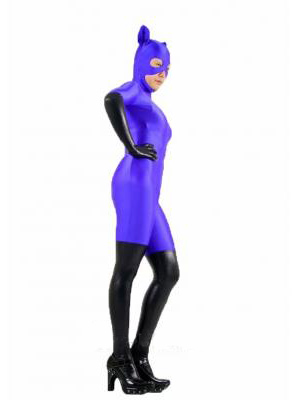 Blue And Black Metallic Lycra Zentai Catsuit