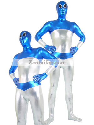 Blue and Silver Shiny Unisex Zentai Suit - Click Image to Close