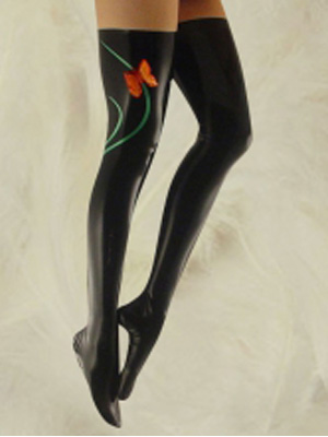 Butterfly Pattern Black Latex Stockings