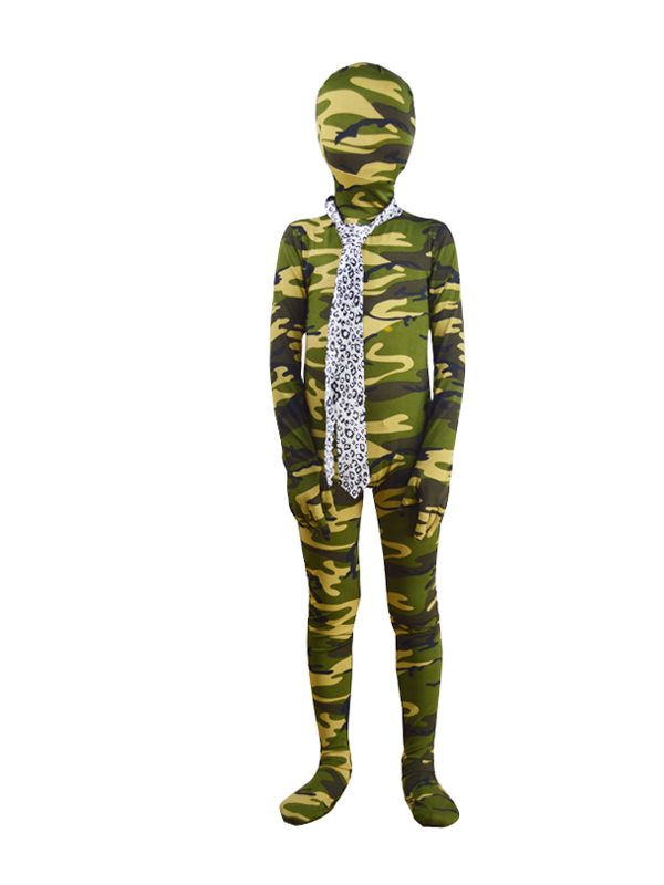 Children Army Green Camouflage Zentai Fullbody Suit - Click Image to Close