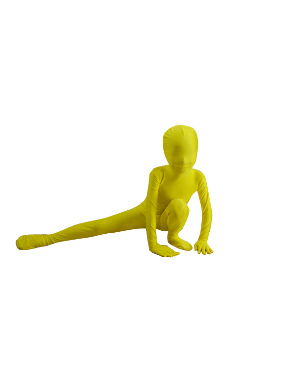 Children Yellow Spandex Unicolor Zentai Fullbody Suit