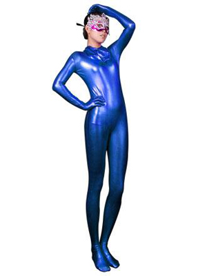 Deep Blue Sexy Full Body Metallic Zentai Catsuit - Click Image to Close