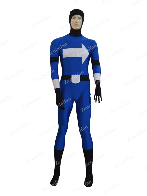 Deep Blue & White Arrows Spandex Zentai Costume with Open Face