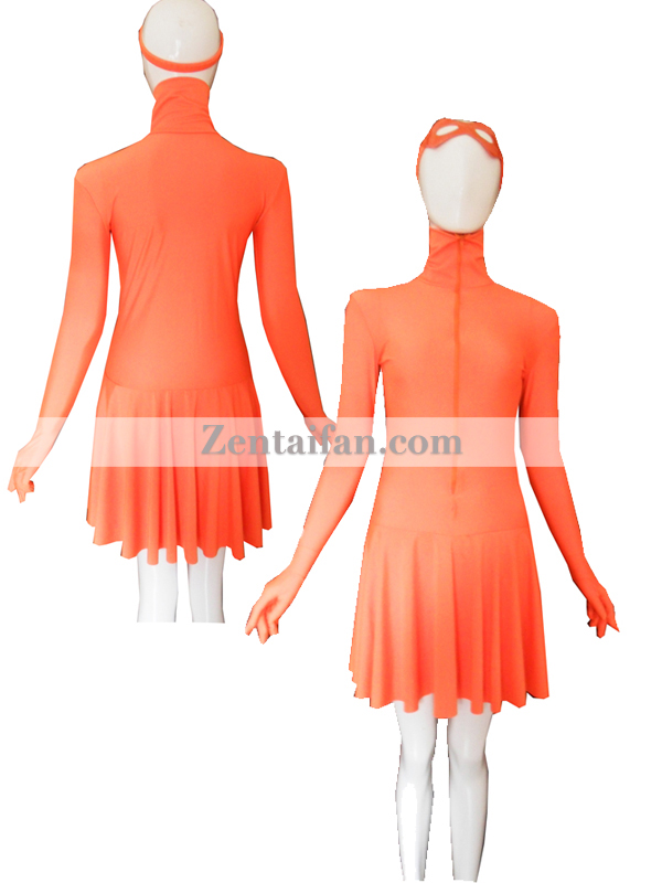 Front Open Orange Spandex Zentai Dress