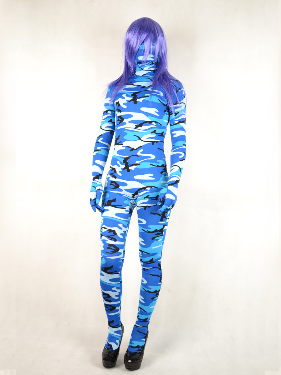 Full body Sea Blue Camouflage Spandex Zentai Suit