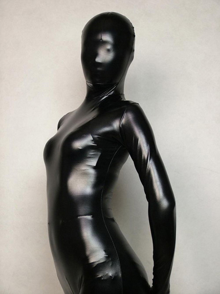 Fullbody Black Shiny Metallic Zentai Suit