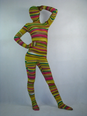 Fullbody Lycra Spandex Multicolor Strips Zentai Suit