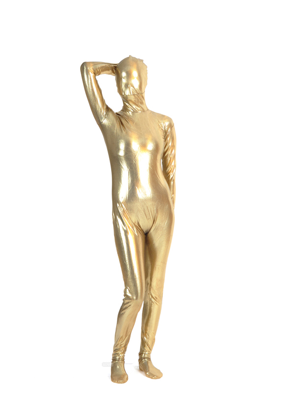 Gold Shiny Metallic Spandex Fullbody Zentai Costume - Click Image to Close