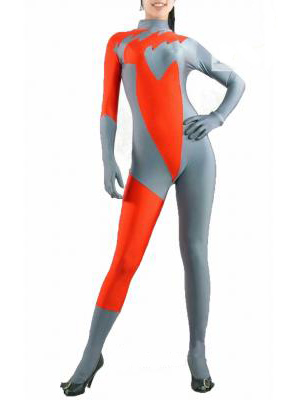 Gray with Orange Lycra Spandex Unisex Zentai Catsuit