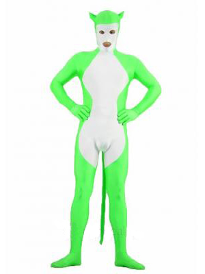 Green with White Lycra Spandex Zentai Suit