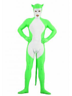 Green with White Lycra Spandex Zentai Suit