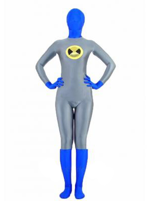 Grey And Blue Spandex Superhero Zentai Suit