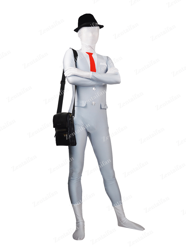 Grey & White Business Suit Design Spandex Zentai Costume